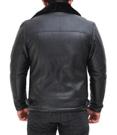 Mens Black Shearling Bomber - Winterweight Leather Edition